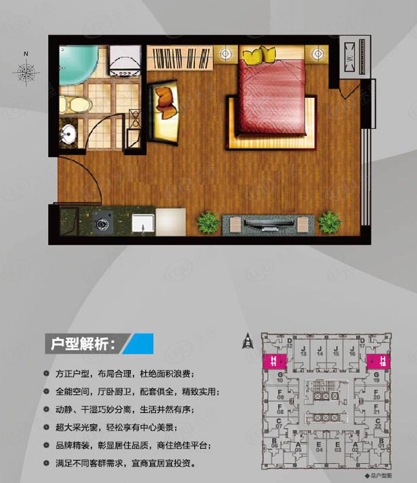 精装soho h户型一室一厅一卫