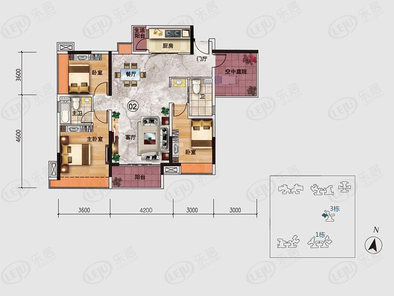 三水冠军城3栋单元02户型户型图