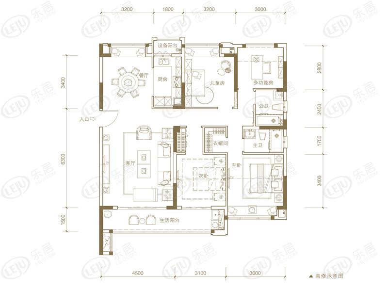 建发富力玺院4室2厅2卫户型图 - 龙岩乐居