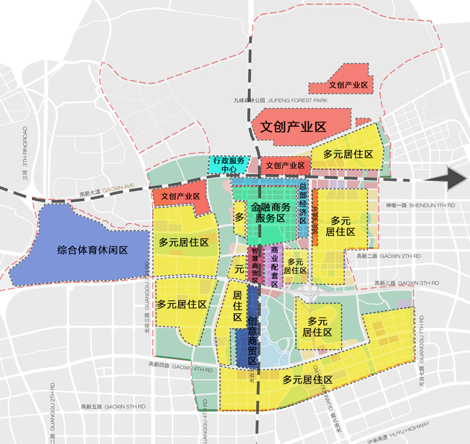 光谷中心城功能分区图  图源:光谷中心城官网