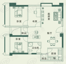 紫晶城房型: 三房;  面积段: 82.69 －105.44 平方米;户型图