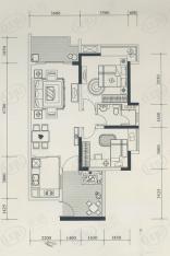 富力现代广场房型: 二房;  面积段: 68.25 －70.01 平方米;户型图