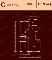 林枫馨苑C户型 2室2厅2卫 116.38平米户型图