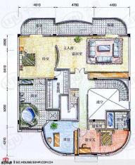 白云堡豪苑1732型别墅三层平面图户型图