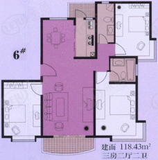 东方名筑-馥园房型: 三房;  面积段: 102.65 －124.26 平方米;
户型图