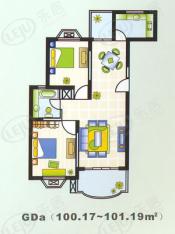 汇佳新苑房型: 二房;  面积段: 90 －110 平方米;
户型图