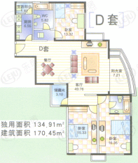 静安鼎鑫佳园房型: 三房;  面积段: 170.18 －175.59 平方米;
户型图