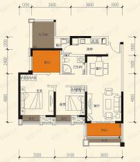 合能四季康城2011年1月在售2期10栋 B3型 约89平米 2室2厅1卫户型图