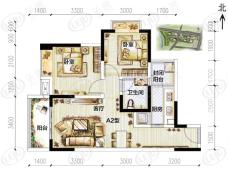 泽科3号线A2户型 两室两厅一卫套内面积约59.23平米户型图