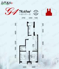 永盛水调歌城G4户型 二室二厅一卫 78.65平米户型图